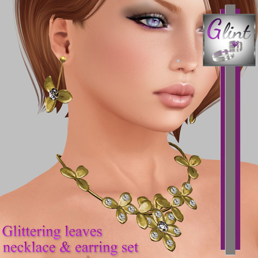 Second Life Marketplace .Glint. Glittering leaves necklace & earrings